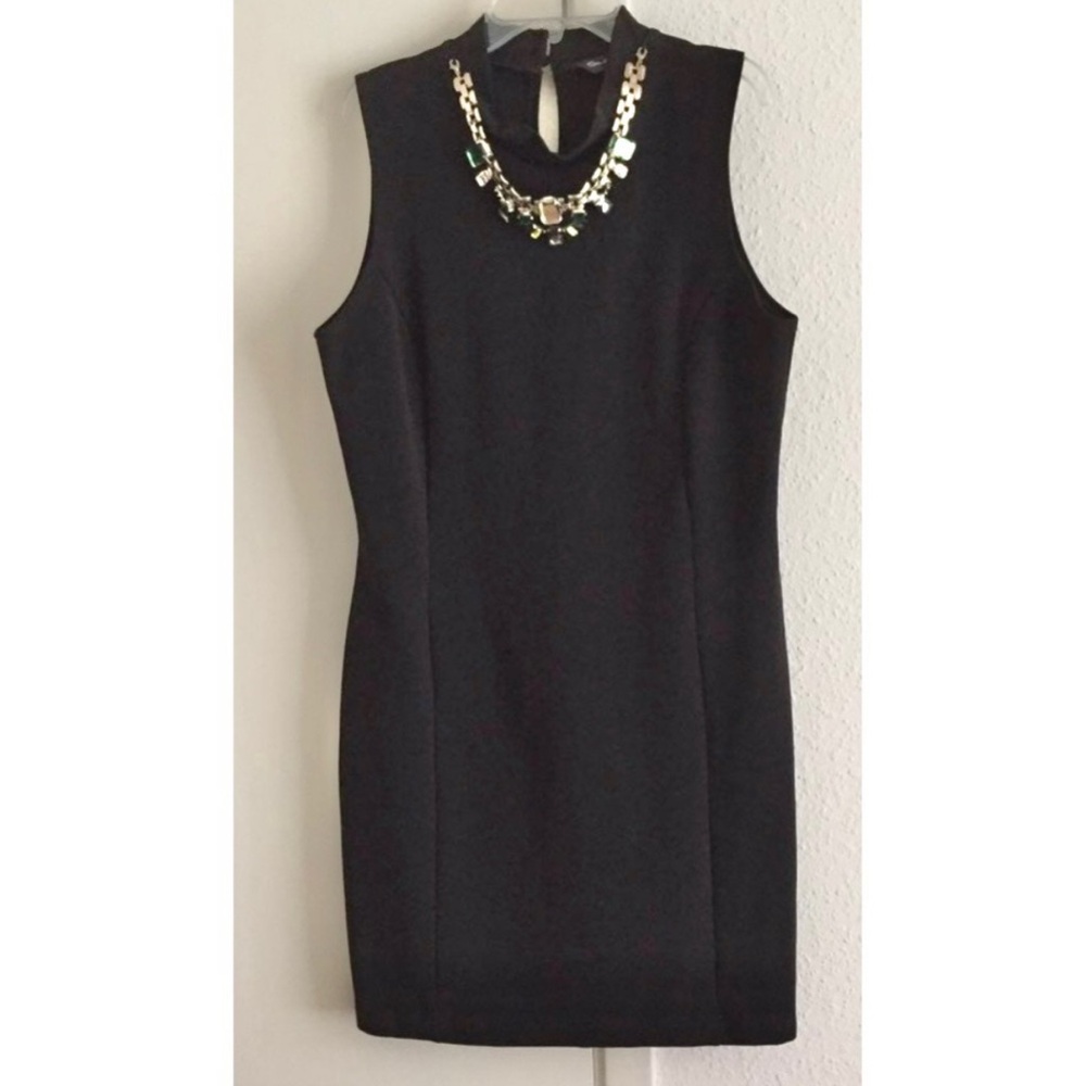 Women’s Black Sleeveless Bodycon Jewel Necklace Mini Dress - size 12